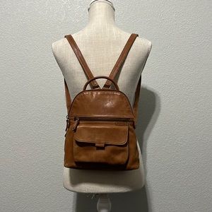 Fossil Backpack Bag Purse Tan Genuine Leather